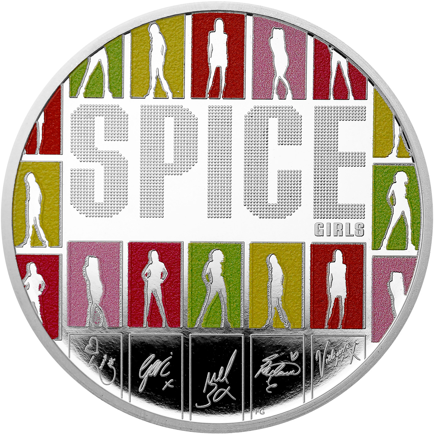 Přední strana Stříbrná mince Hudební legendy - Spice Girls 1 Oz 2026 Proof