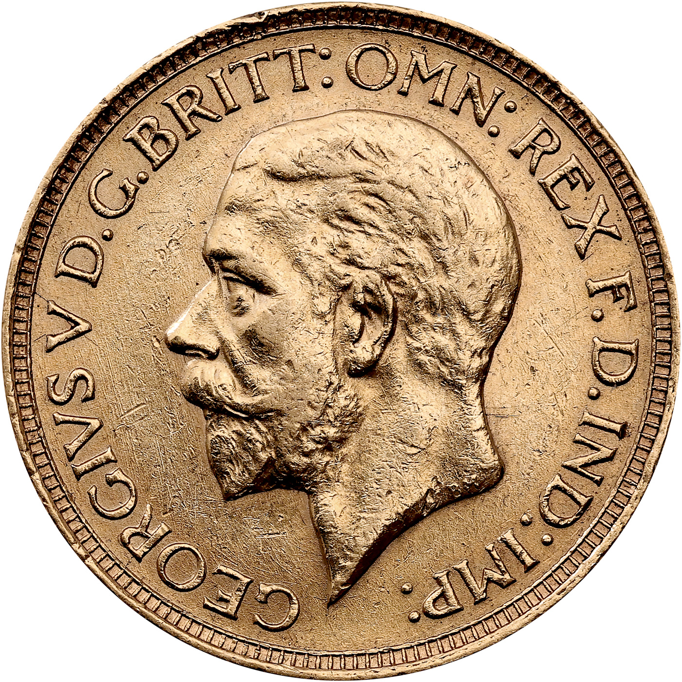 Zadní strana Zlatý Sovereign Král Jiří V. 1929