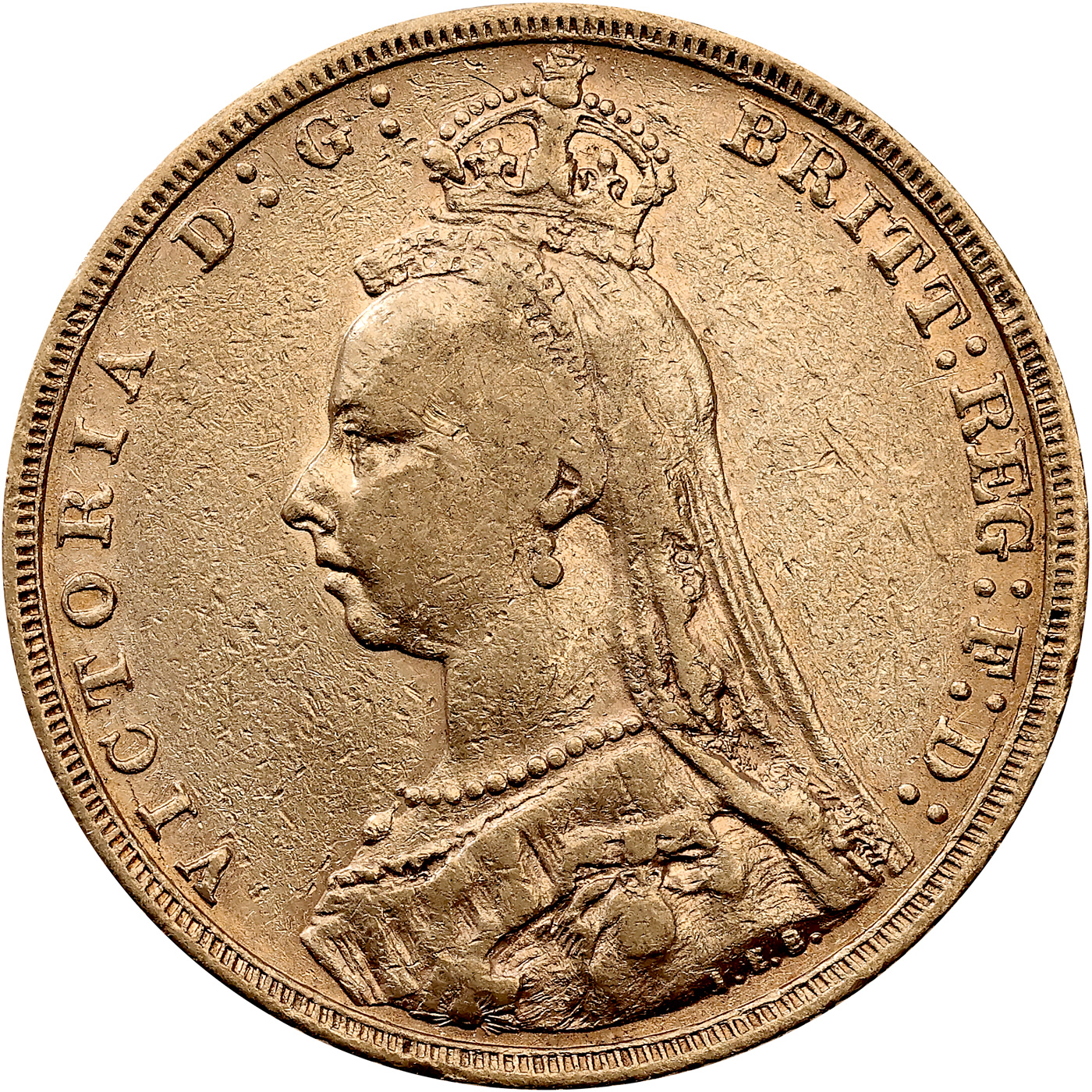 Zadní strana Zlatý Sovereign Královna Viktorie 1892