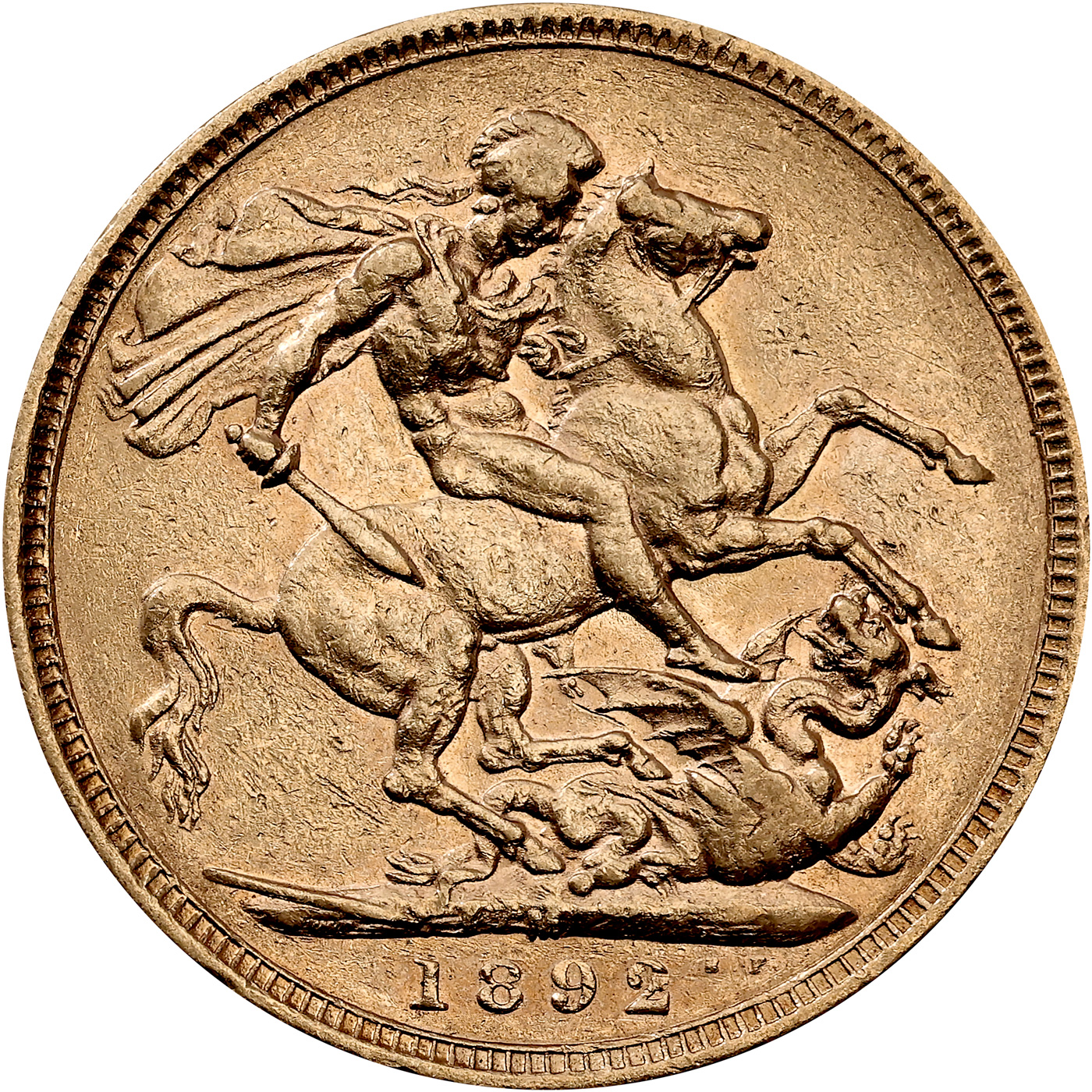 Přední strana Zlatý Sovereign Královna Viktorie 1892