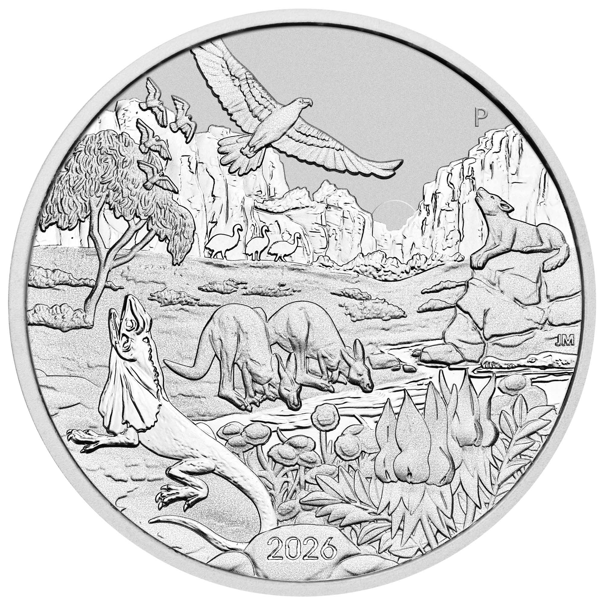Přední strana Stříbrná investiční mince Wonders of Australia - The Outback 1 Oz 2026