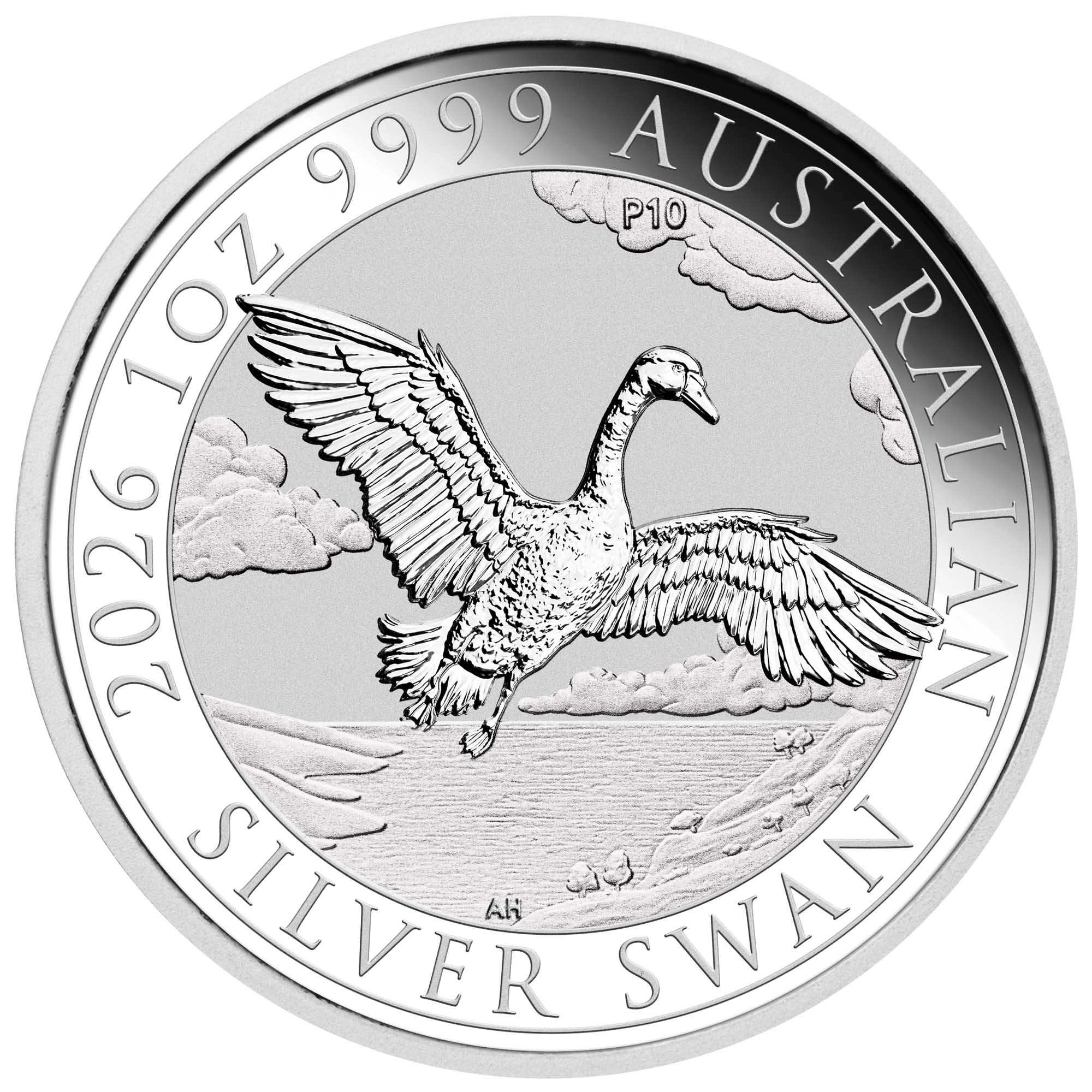 Přední strana Stříbrná investiční mince Australian Swan 1 Oz 2026