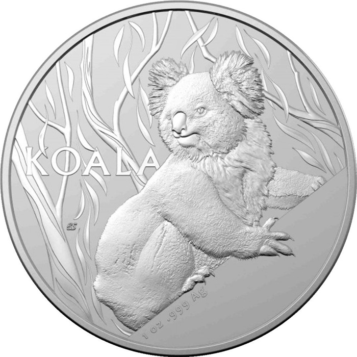 Přední strana Stříbrná investiční mince Koala RAM 1 Oz 2024