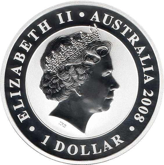 Zadní strana Stříbrná investiční mince Koala 1 Oz 2008