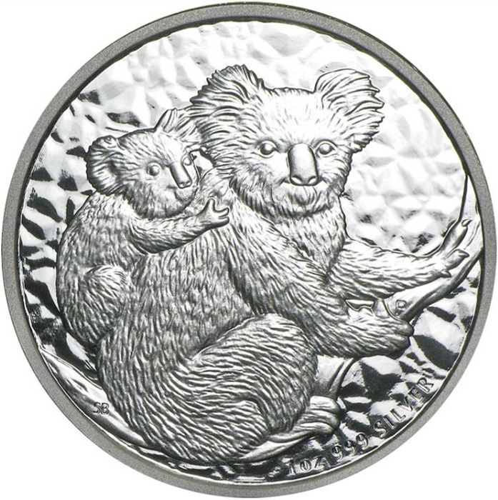 Přední strana Stříbrná investiční mince Koala 1 Oz 2008