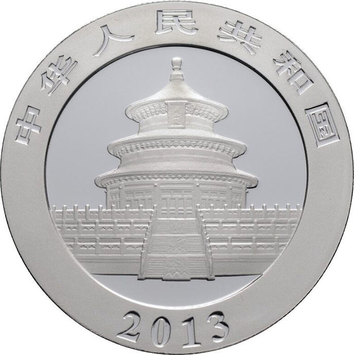 Zadní strana Stříbrná investiční mince Panda 1 Oz 2013