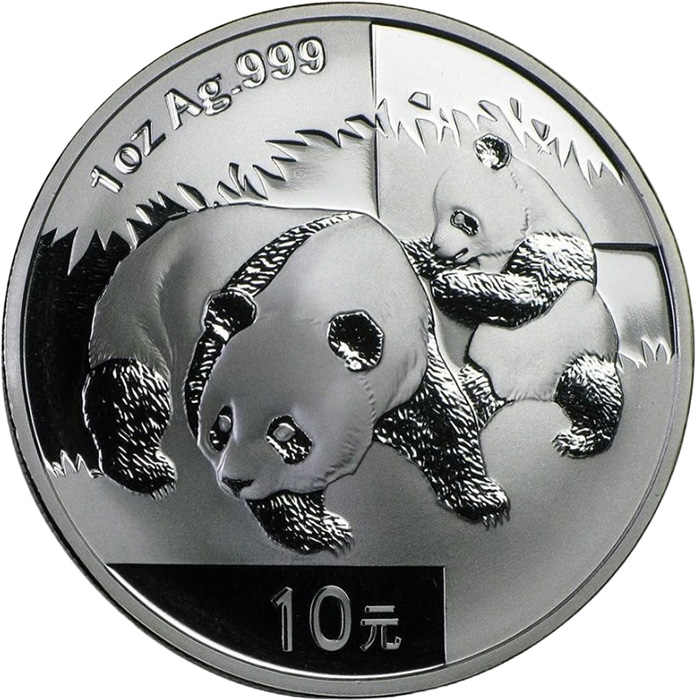 Přední strana Stříbrná investiční mince Panda 1 Oz 2008