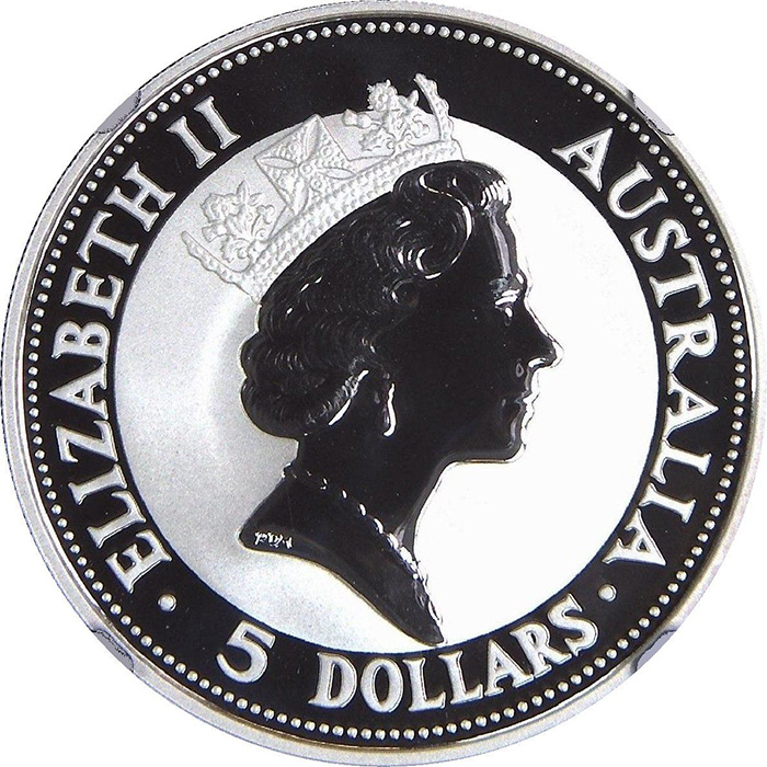 Zadní strana Stříbrná investiční mince Kookaburra Ledňáček 1 Oz 1991