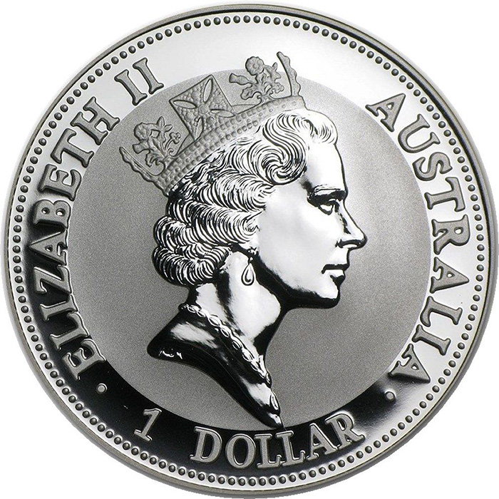 Zadní strana Stříbrná investiční mince Kookaburra Ledňáček 1 Oz 1993