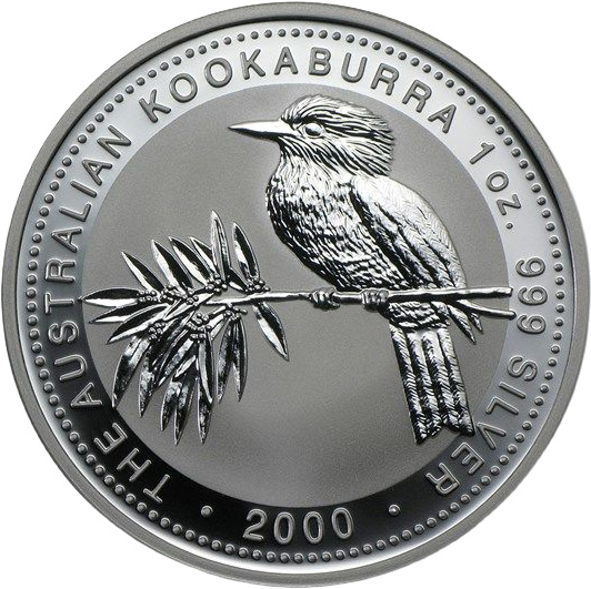 Přední strana Stříbrná investiční mince Kookaburra Ledňáček 1 Oz 2000
