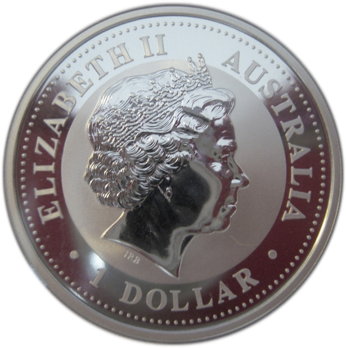 Zadní strana Stříbrná investiční mince Kookaburra Ledňáček 1 Oz 2001