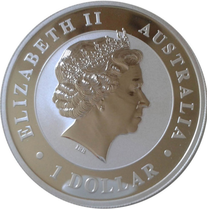 Zadní strana Stříbrná investiční mince Kookaburra Ledňáček 1 Oz 2003