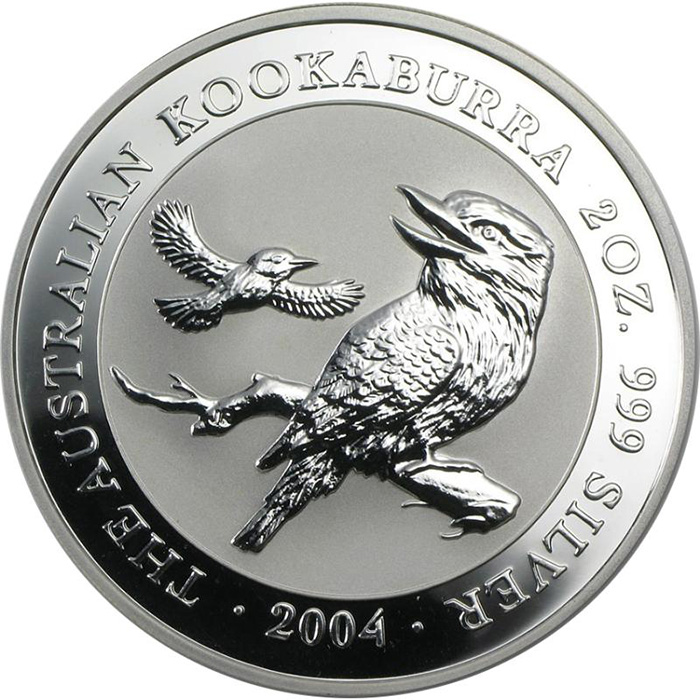 Přední strana Stříbrná investiční mince Kookaburra Ledňáček 1 Oz 2004