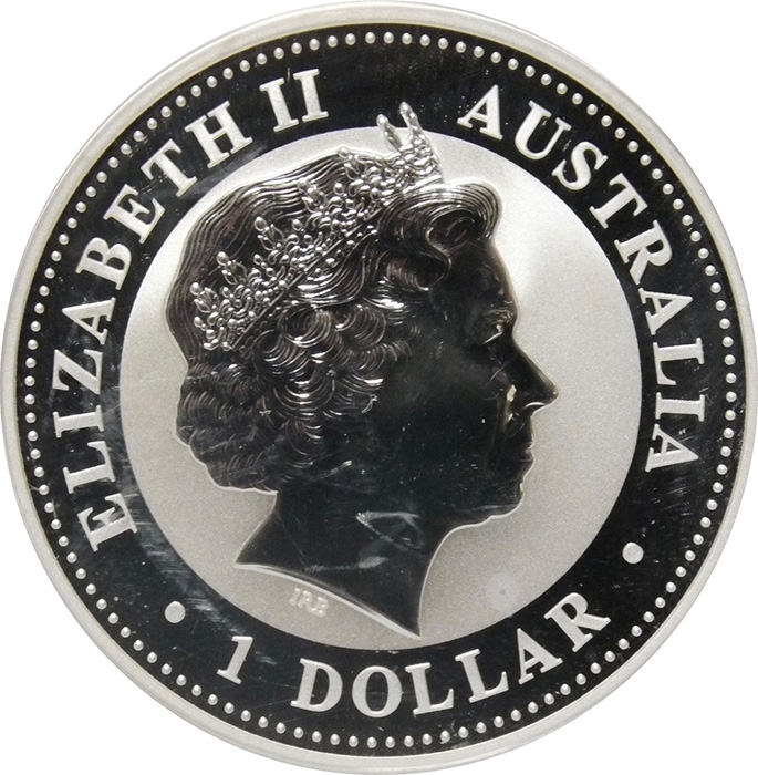Zadní strana Stříbrná investiční mince Kookaburra Ledňáček 1 Oz 2006