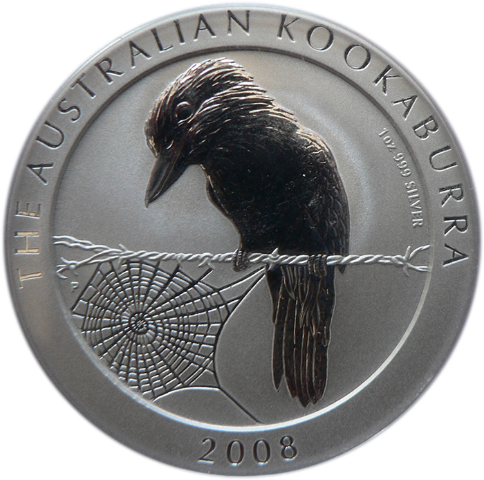 Přední strana Stříbrná investiční mince Kookaburra Ledňáček 1 Oz 2008