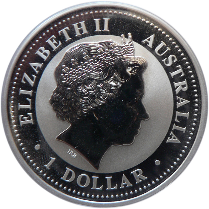 Zadní strana Stříbrná investiční mince Kookaburra Ledňáček 1 Oz 2008