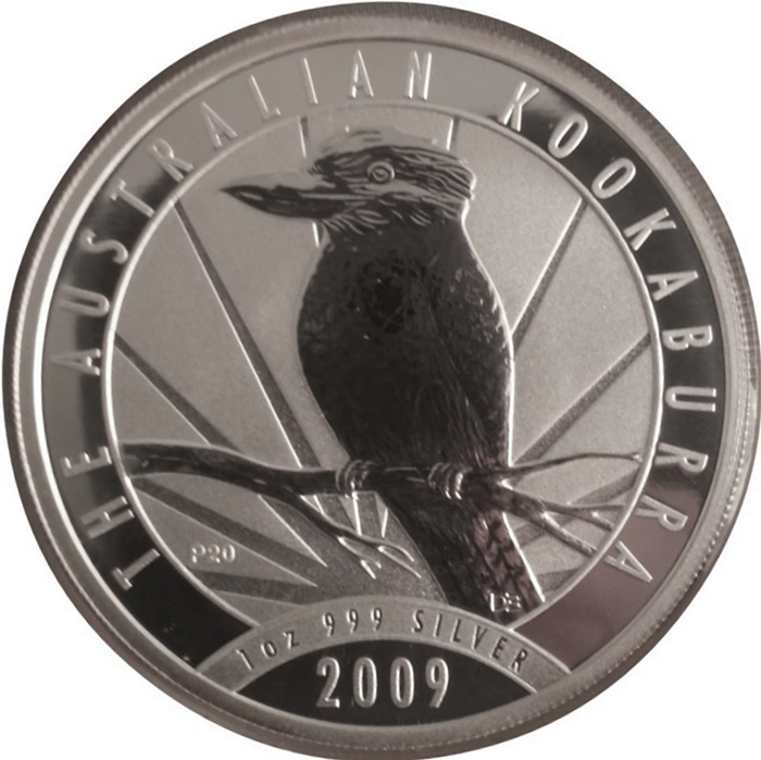 Přední strana Stříbrná investiční mince Kookaburra Ledňáček 1 Oz 2009