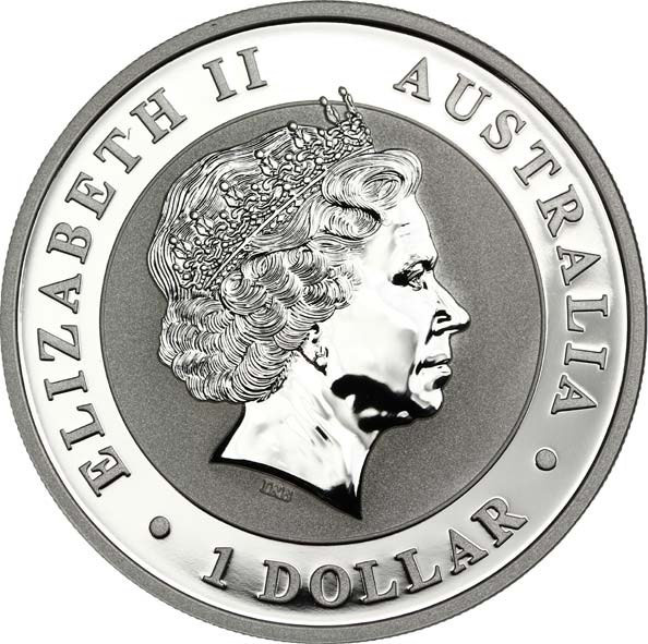 Zadní strana Stříbrná investiční mince Kookaburra Ledňáček 1 Oz 2012