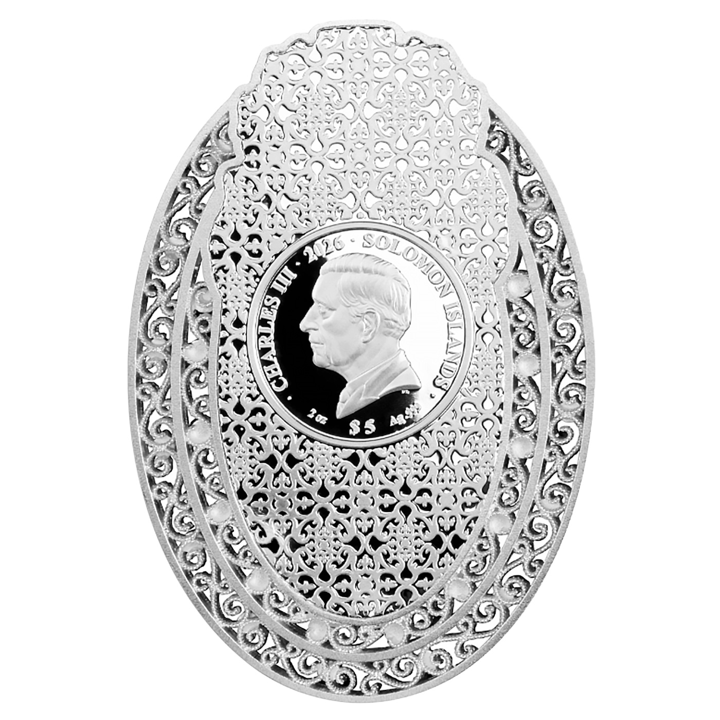 Zadní strana Silver Coin 2 Oz Queen Elizabeth II - Filigree 2026 Proof