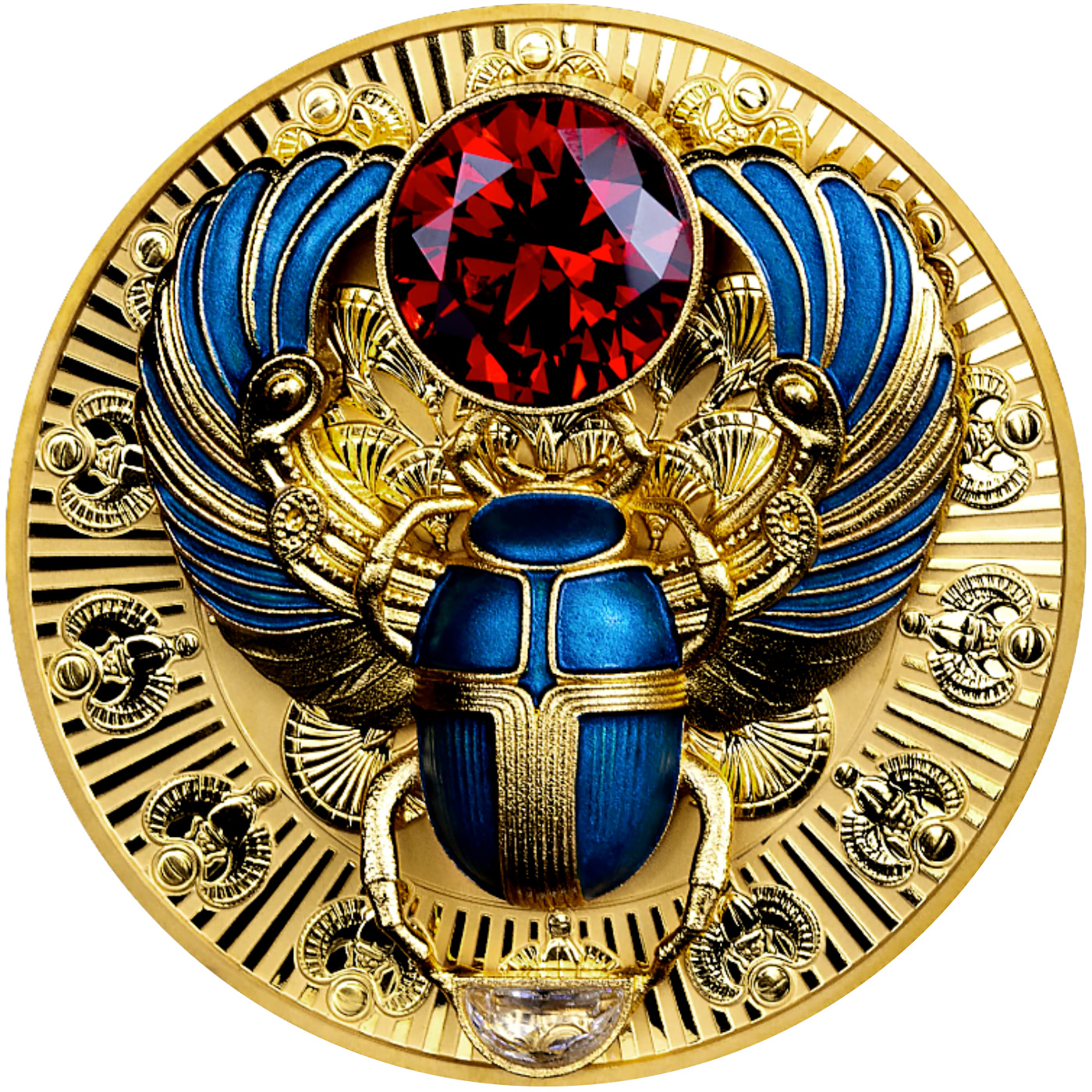 Přední strana Silver Gold Plated Coin 2 Oz Egyptian Scarab 2026 Proof