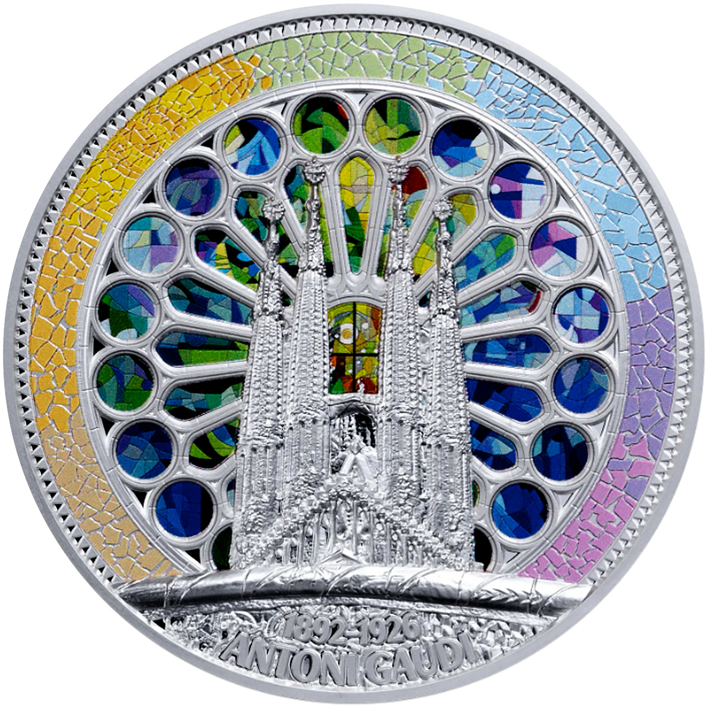 Přední strana Silver Colored Coin 2 Oz Antonio Gaudi 2026 Proof