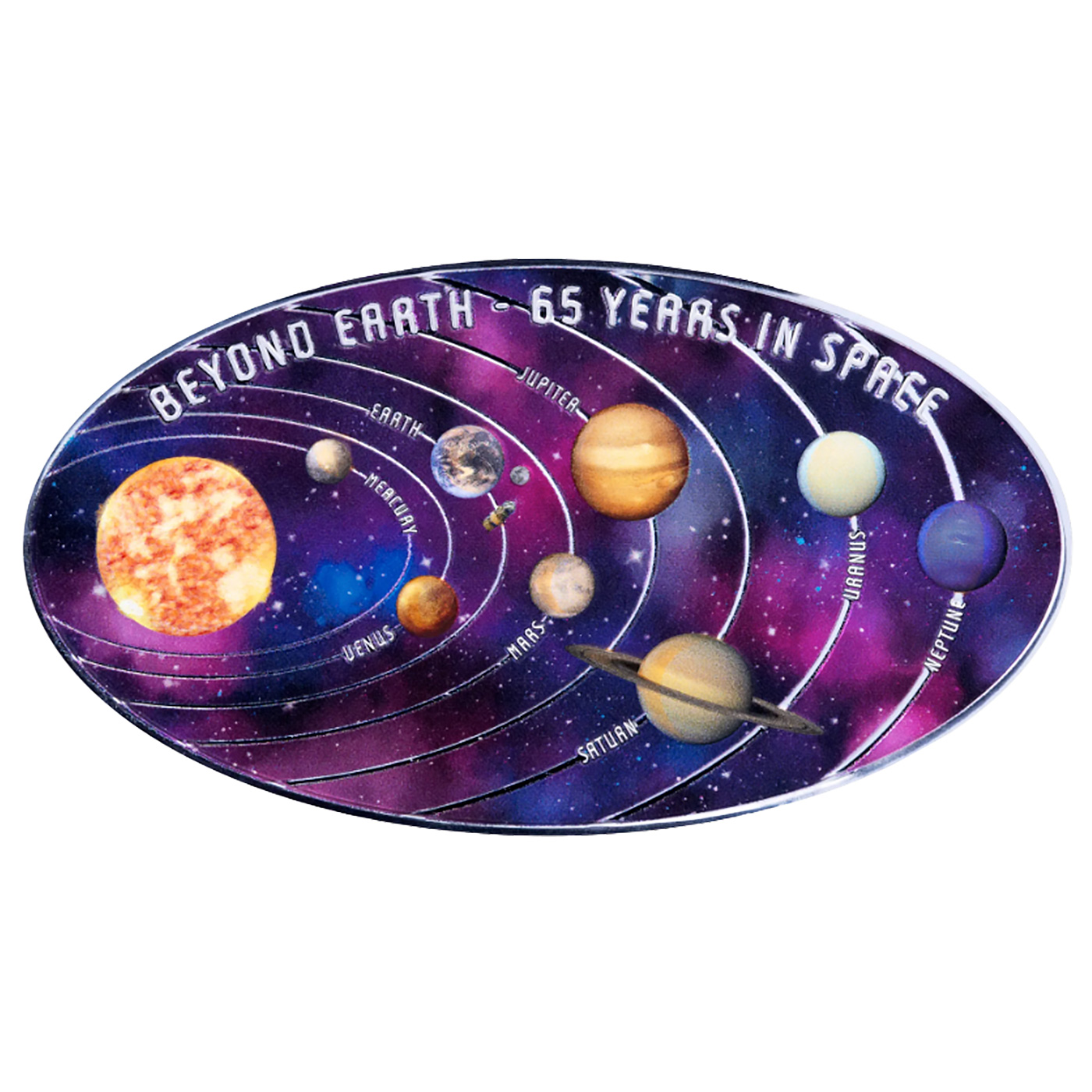 Přední strana Silver Colored Coin 1 Oz Beyond Earth - 65 Years in Space 2026 Proof