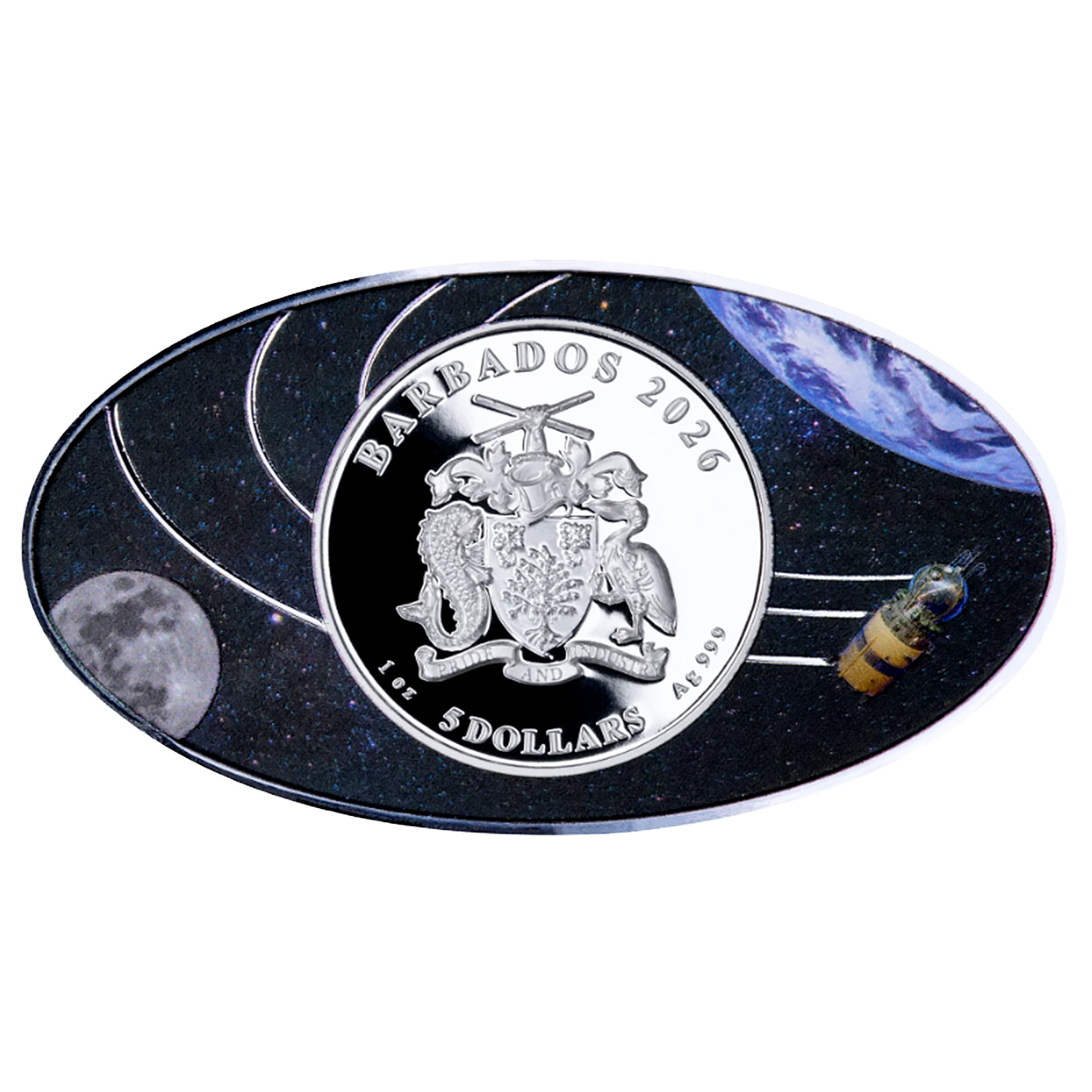 Zadní strana Silver Colored Coin 1 Oz Beyond Earth - 65 Years in Space 2026 Proof