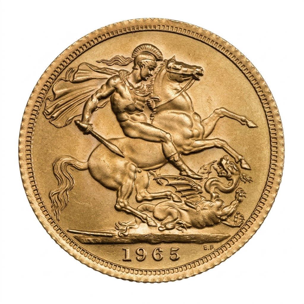 Přední strana Zlatý Sovereign Královna Alžběta II. 1965
