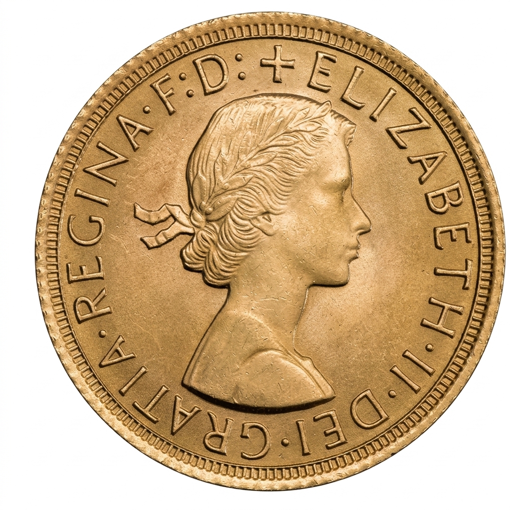 Zadní strana Zlatý Sovereign Královna Alžběta II. 1965