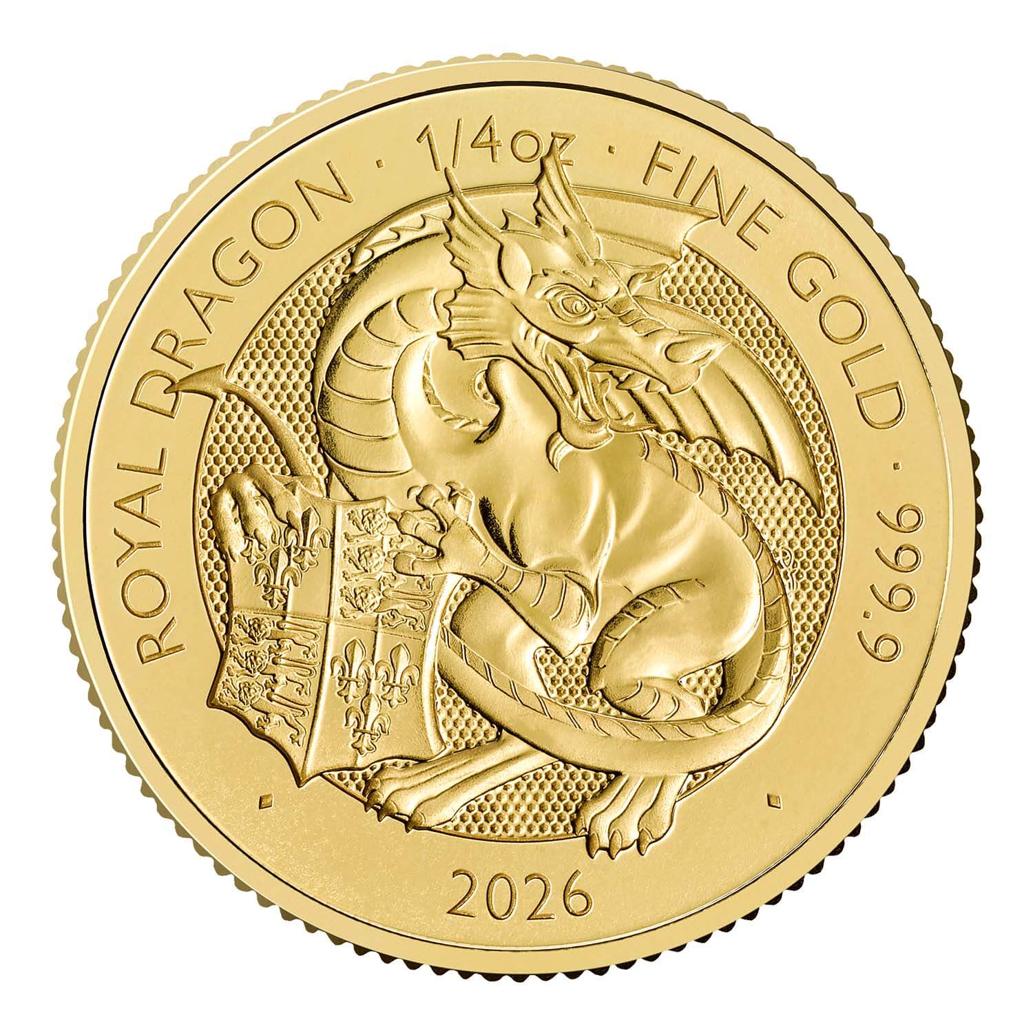 Přední strana Gold investment coin The Royal Tudor Beasts - The Royal Dragon 1/4 Oz 2026