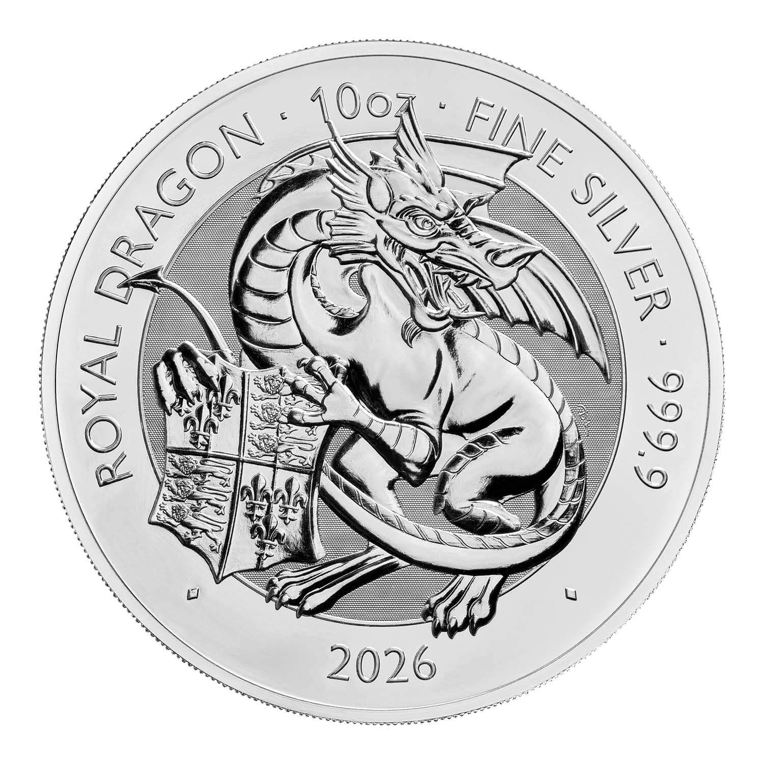 Přední strana Silver investment coin The Royal Tudor Beasts - The Royal Dragon 10 Oz 2026