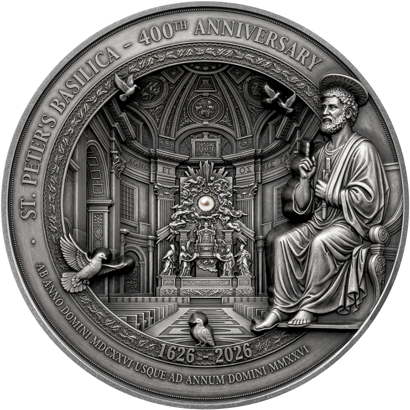 Přední strana Stříbrná mince 400g - 400. výročí Baziliky svatého Petra 2026 Antique Standard