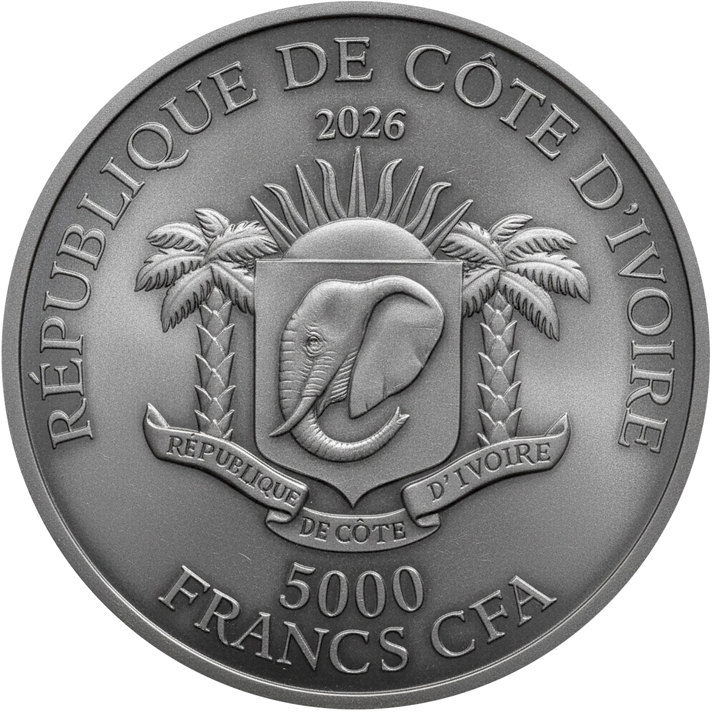 Zadní strana Ezüst érme 5 unciás - Big Five Asia High Relief 2026 Antique Standard