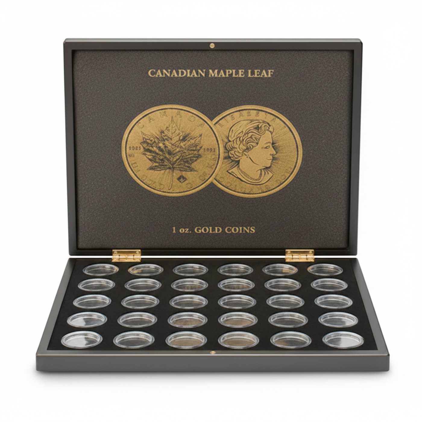 Přední strana Černá krabička pro 30 x 1 Oz Au mince Maple Leaf