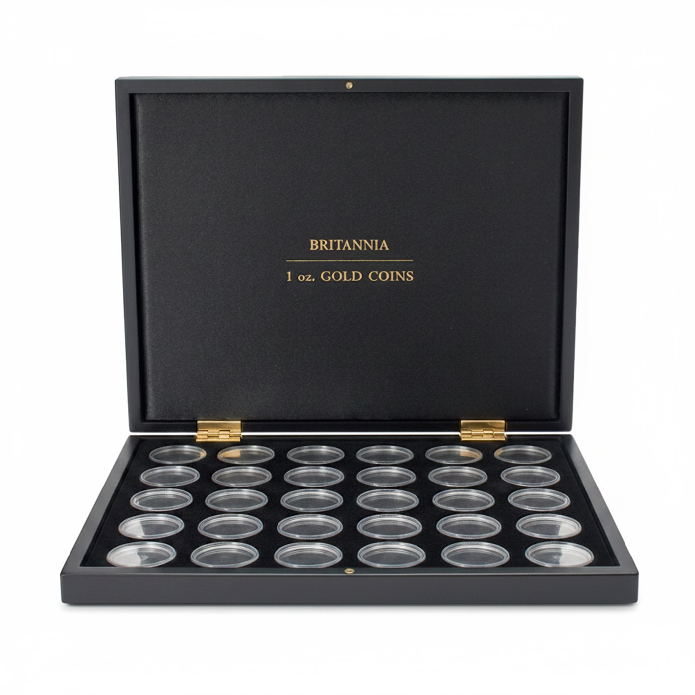 Přední strana Černá krabička pro 30 x 1 Oz Au mince Britannia