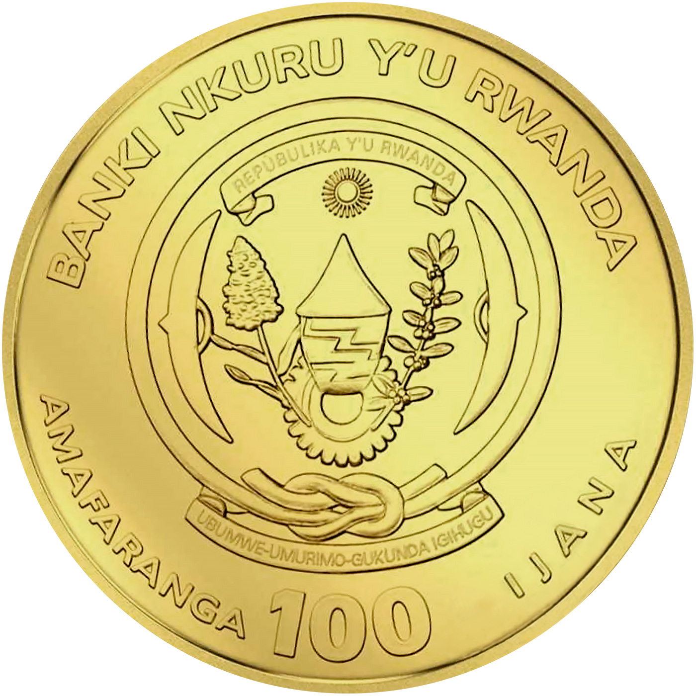 Zadní strana Zlatá investiční mince Rok Kozy Rwanda 1 Oz 2027