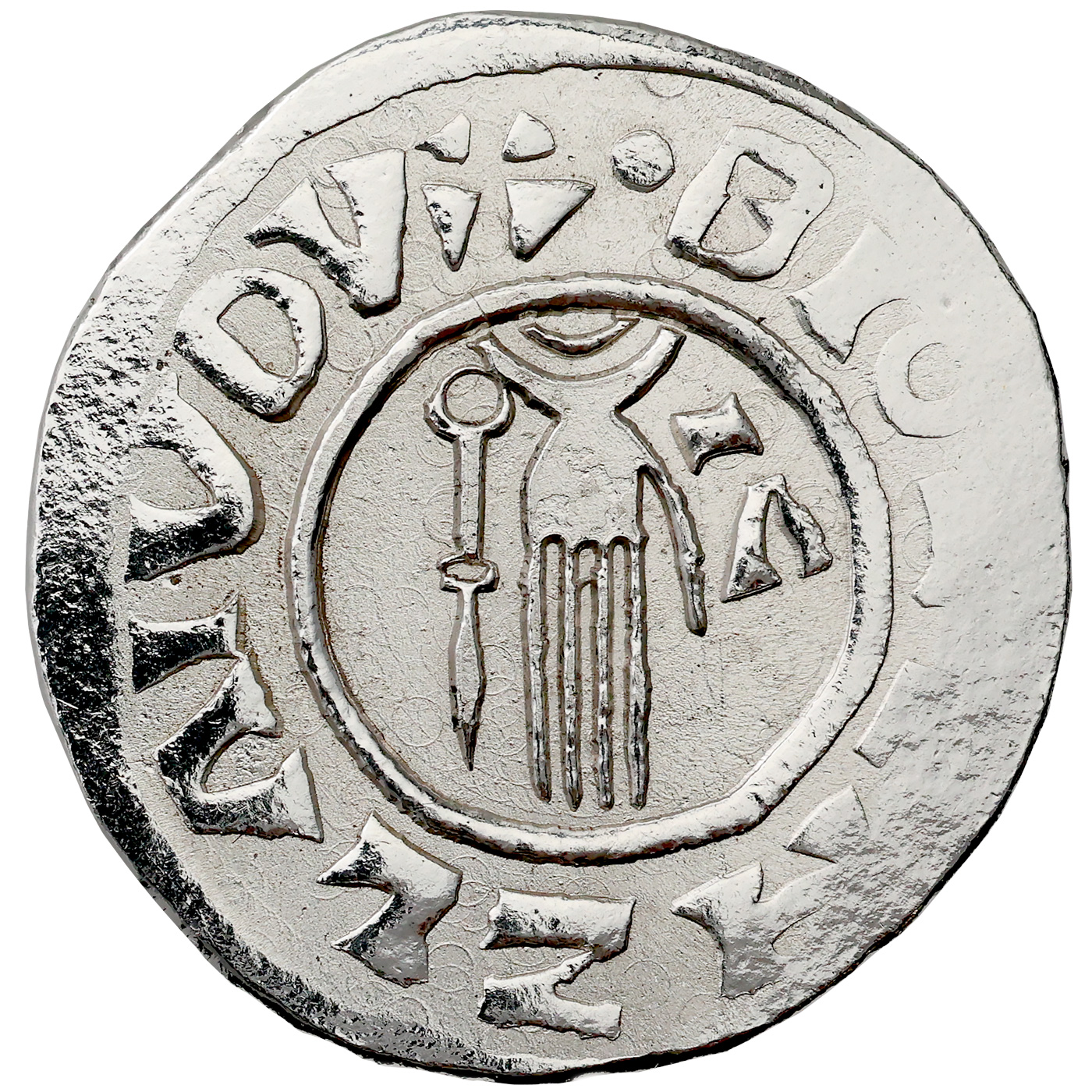 Zadní strana Stříbrný Denár Boleslava II. 1/2 Oz - Reedice Proof