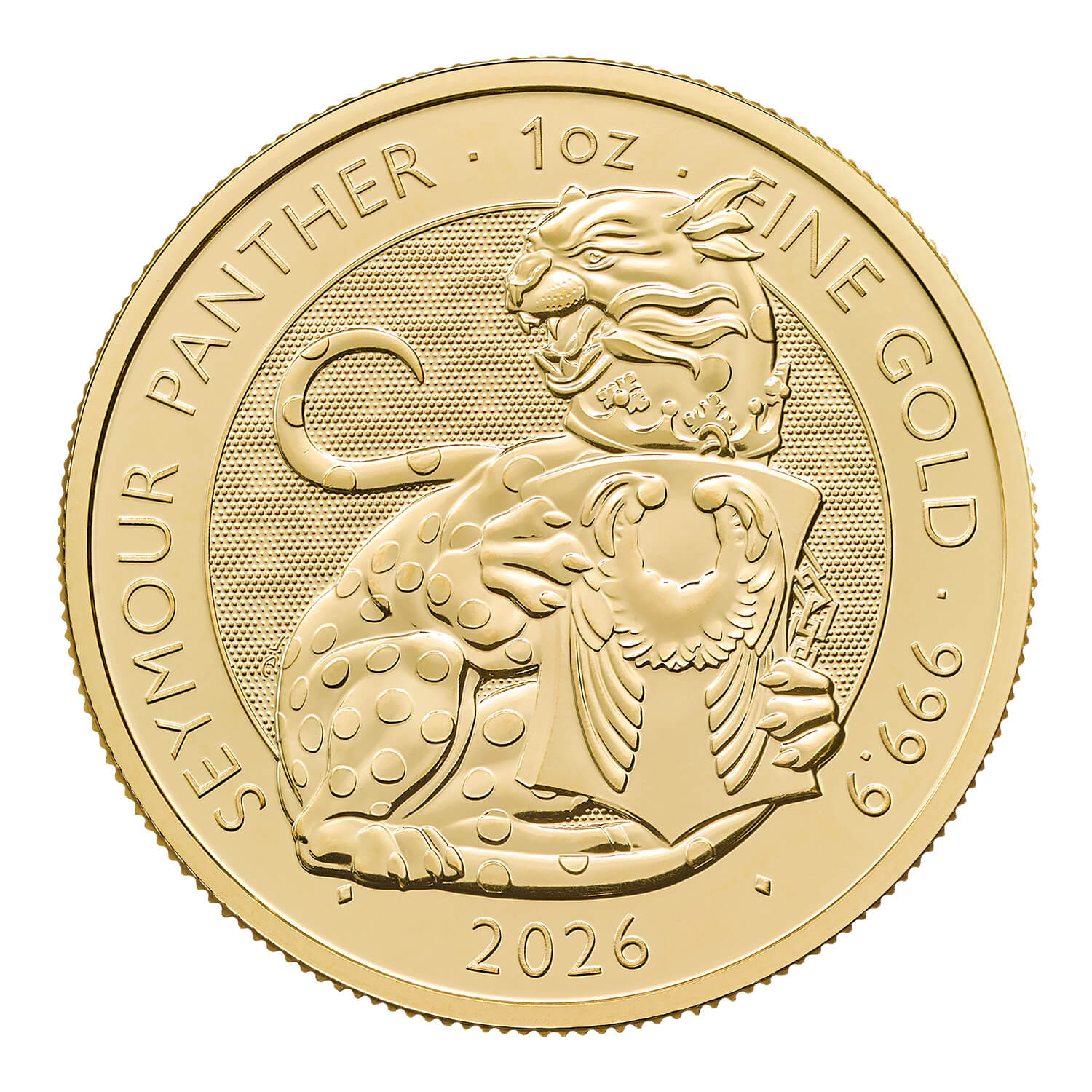 Přední strana Zlatá investiční mince The Royal Tudor Beasts - The Seymour Panther 1 Oz 2026