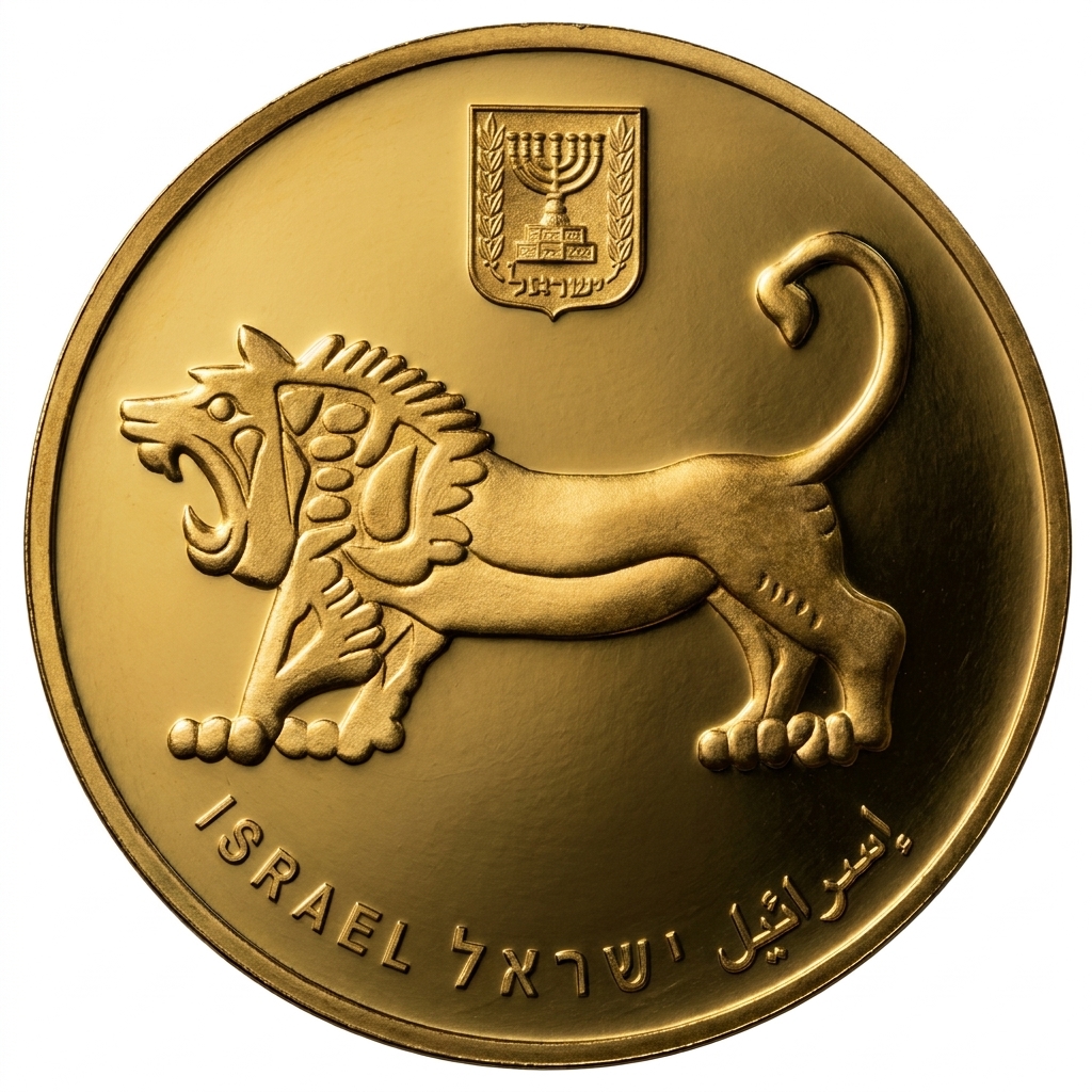 Zadní strana Muničný kopec Šestnásta zlatá investičná minca Izraela 1 Oz 2026