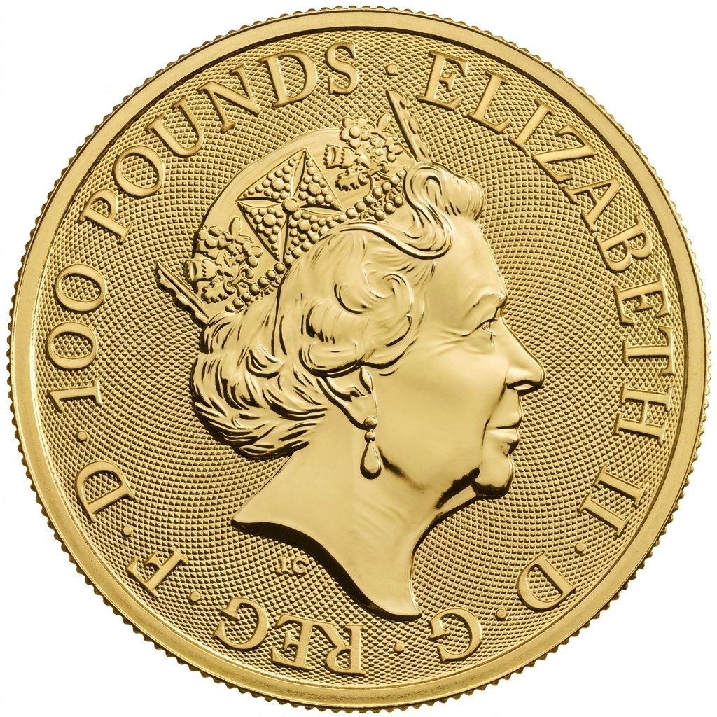 Zadní strana Zlatá investiční mince Royal Arms 1 Oz 2019