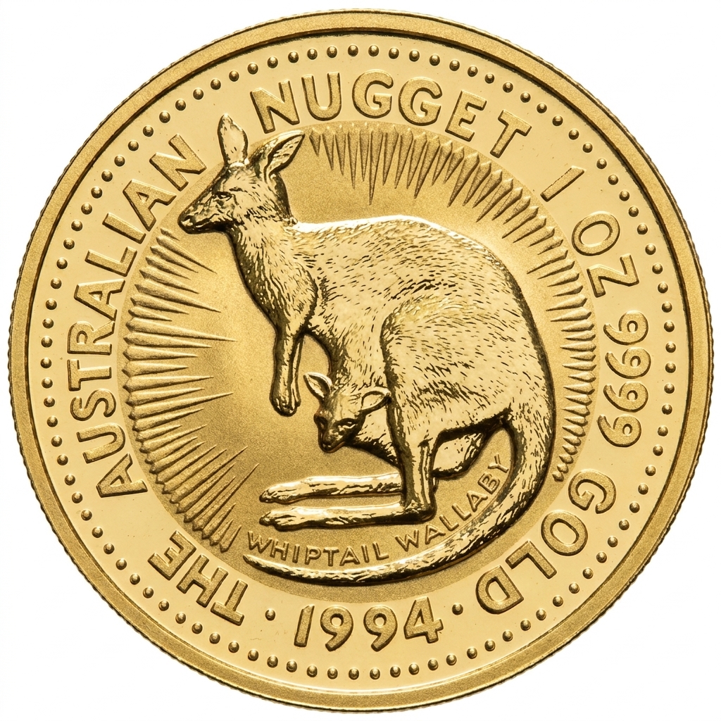 Přední strana Zlatá investiční mince The Australian Nugget 1 Oz 1994