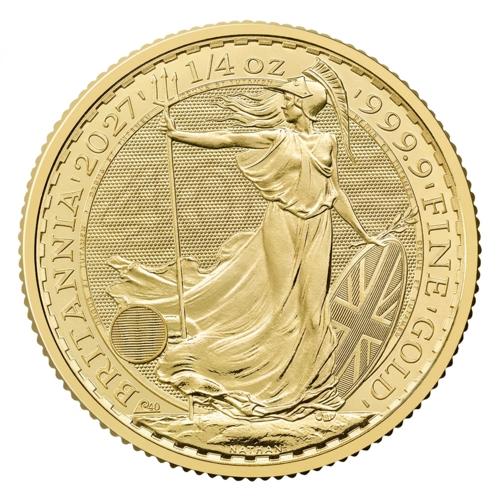 Přední strana Zlatá investiční mince Britannia 40. výročí 1/4 Oz 2027