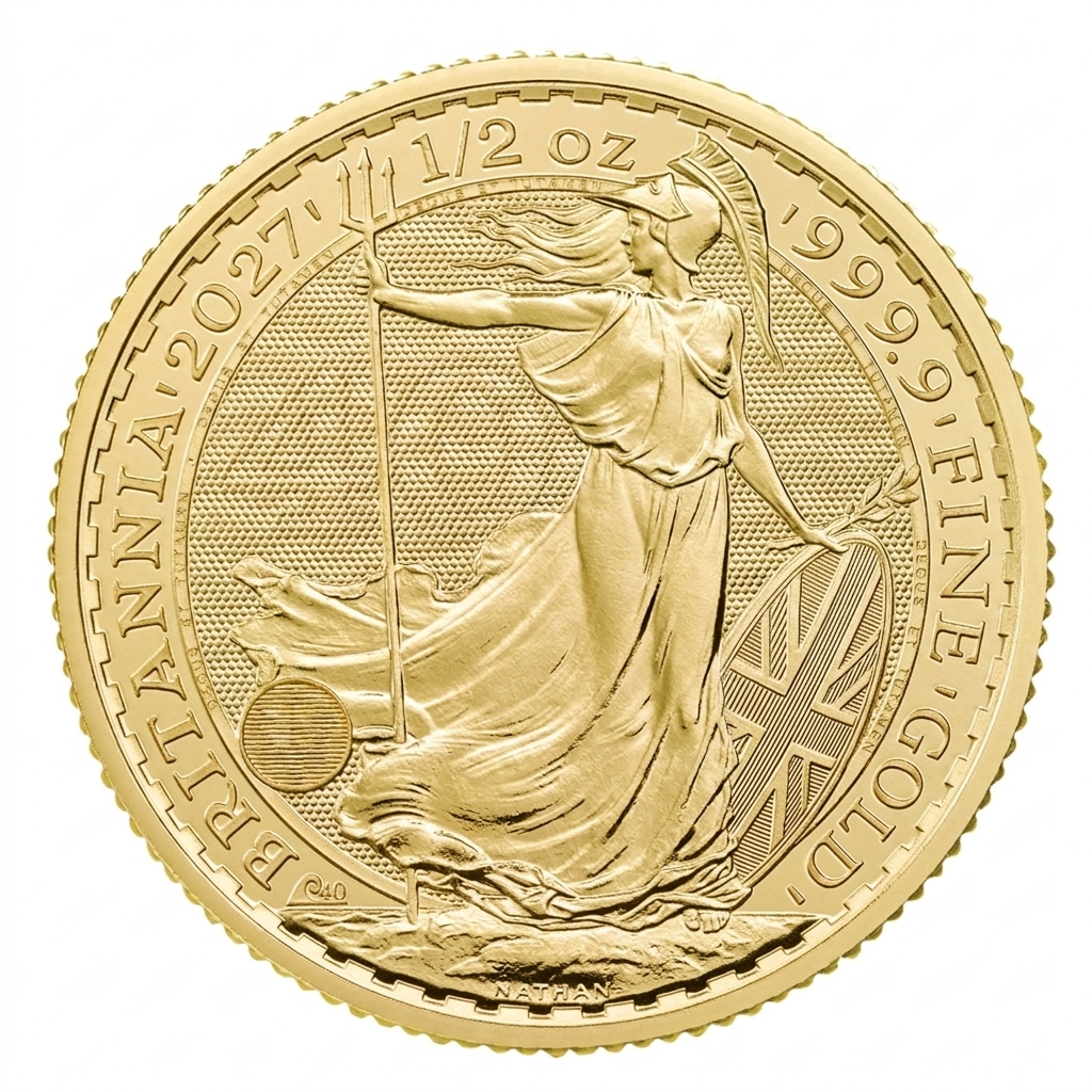 Přední strana Zlatá investiční mince Britannia 40. výročí 1/2 Oz 2027
