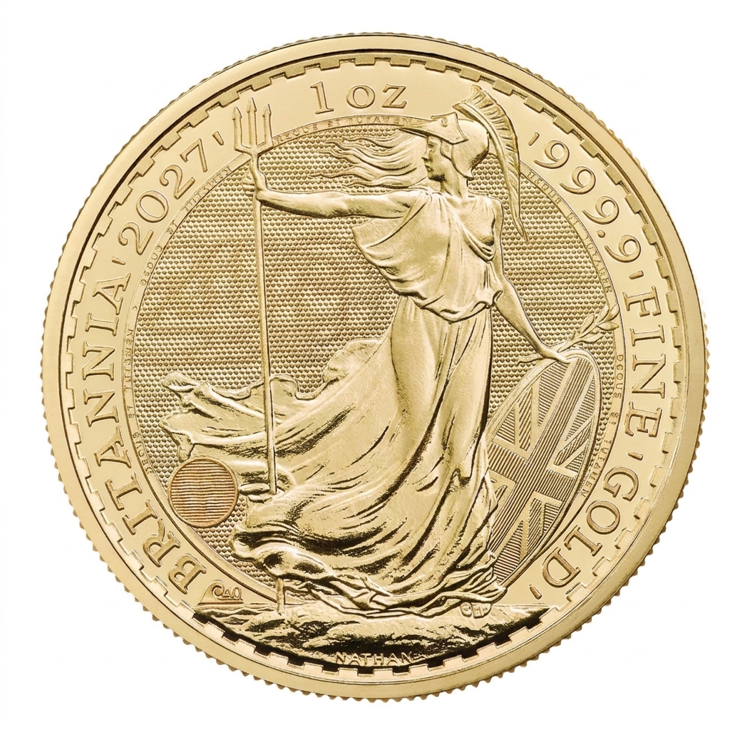 Přední strana Zlatá investiční mince Britannia 40. výročí 1 Oz 2027
