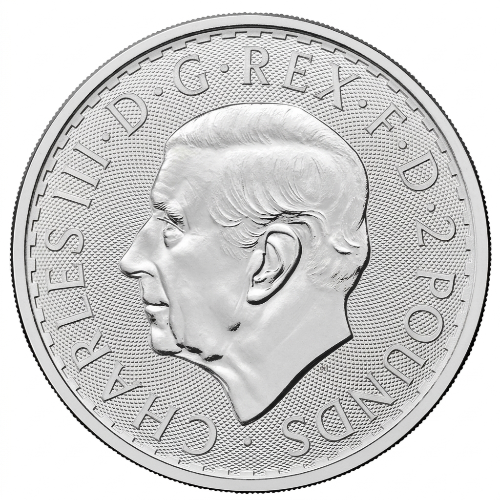 Zadní strana Stříbrná investiční mince Britannia 30. výročí 1 Oz 2027