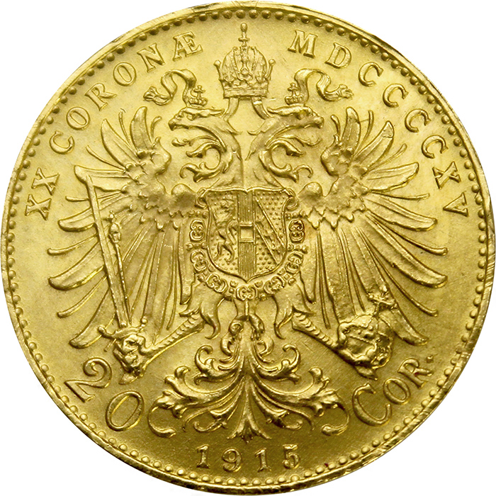Zlatá investičná minca Dvadsaťkorunáčka Františka Jozefa I. 1915
