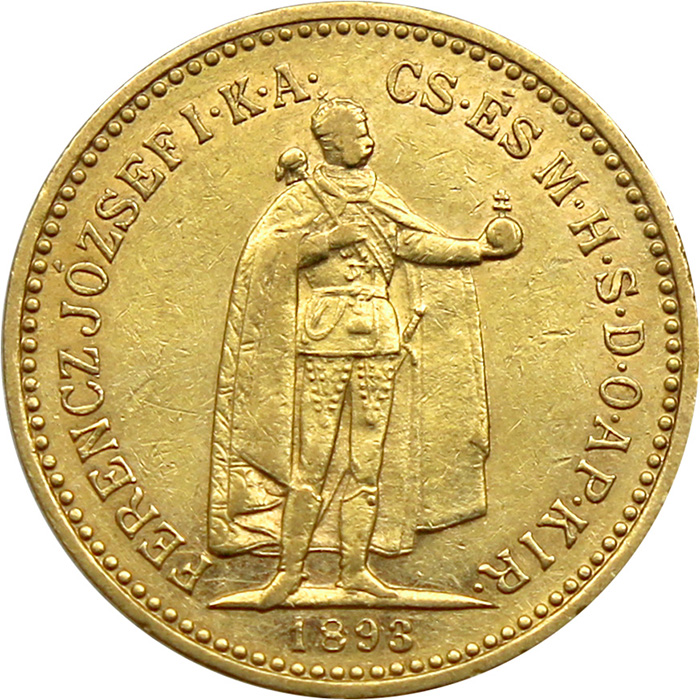 Zlatá minca Desaťkorunáčka Františka Jozefa I. Uhorská razba 1893